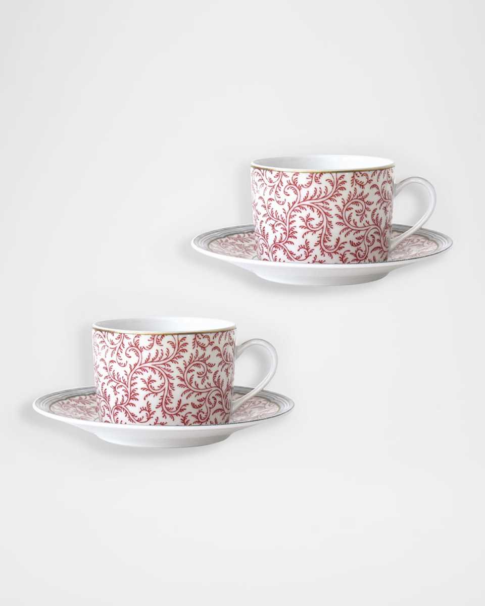 x Pierre Frey Braquenie 5 oz. Tea Cups & Saucers, Set of 2